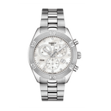 Tissot PR 100 Sport Chic Chronograph Diamonds Mother of Pearl Dial Silver Steel Strap Watch for Women - T101.917.11.116.00 Authentic Buy Shop Now