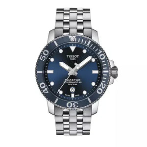 Tissot T Sport Seastar 1000 Powermatic Silicium Blue Dial Silver Steel Strap Watch For Men - T120.407.11.041.01 Authentic Buy Shop Now