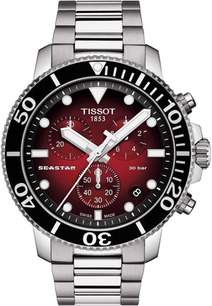 Tissot Seastar 1000 Chronograph Red Dial Silver Steel Strap Watch For Men - T120.417.11.421.00 Authentic Buy Shop Now