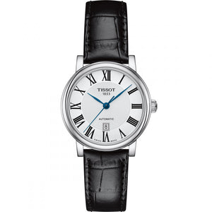 Tissot Carson Premium Automatic Lady Silver Dial Black Leather Strap Watch for Women - T122.207.16.033.00 Authentic Buy Shop Now