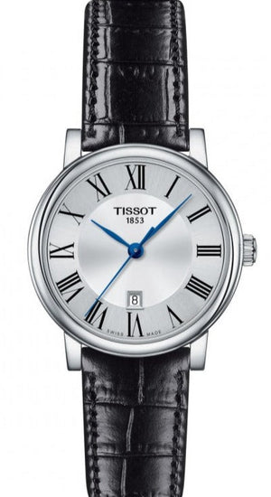 Tissot Carson Premium Lady Silver Dial Black Leather Strap Watch For Women - T122.210.16.033.00 Authentic Buy Shop Now