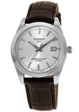 Tissot Gentleman Powermatic 80 Silicium Silver Dial Brown Leather Strap Watch For Men - T127.407.16.031.01 Authentic Buy Shop Now