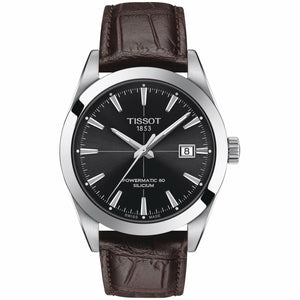Tissot Gentleman Powermatic 80 Silicium Black Dial Brown Leather Strap Watch For Men - T127.407.16.051.01 Authentic Buy Shop Now