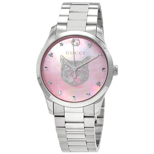 Gucci G Timeless Quartz Mother of Pearl Pink Dial Silver Steel Strap Watch for Women - YA1264166 Authentic Buy Shop Now