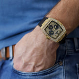 Guess Phoenix Multifunction Crystals Gold Dial Black Silicone Strap Watch For Men - GW0048G2 Authentic Buy Shop Now