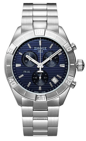 Tissot PR 100 Sport Quartz Chronograph Blue Dial Silver Steel Strap Watch For Men - T101.617.11.041.00 Authentic Buy Shop Now
