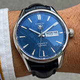 Tag Heuer Carrera Calibre 5 Automatic Blue Dial Blue Leather Strap Watch for Men - WAR201E.FC6292 Authentic Buy Shop Now