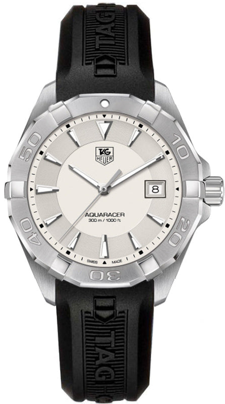 Tag Heuer Aquaracer Quartz White Dial Black Rubber Strap Watch for Men - WAY1111.FT8021 Authentic Buy Shop Now