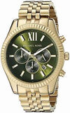 Michael Kors Lexington Chronograph Green Dial Gold Steel Strap Watch for Men - MK8446 Authentic Buy Shop Now