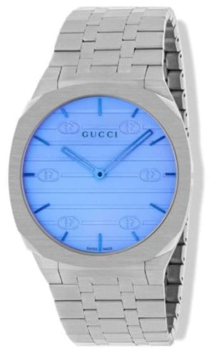 Gucci 25H Quartz Blue Dial Silver Steel Strap Unisex Watch - YA163408 Authentic Buy Shop Now