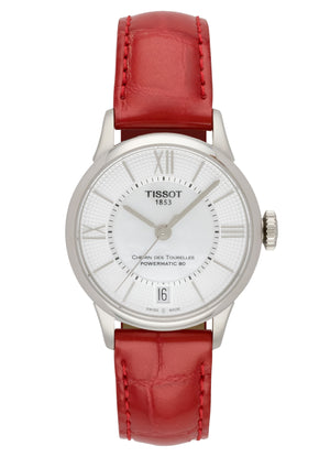 Tissot Chemin Des Tourelles Powermatic 80 Mother of Pearl White Dial Red Leather Strap Watch For Women - T099.207.16.118.00 Authentic Buy Shop Now