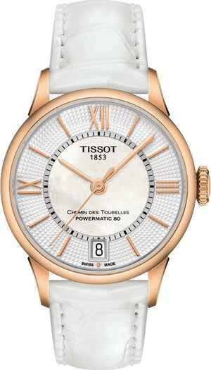 Tissot Chemin Des Tourelles Powermatic 80 Lady Silver Dial White Leather Strap Watch For Women - T099.207.36.118.00 Authentic Buy Shop Now