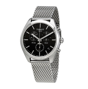Tissot PR 100 Chronograph Black Dial Silver Mesh Bracelet Watch For Men - T101.417.11.051.01 Authentic Buy Shop Now