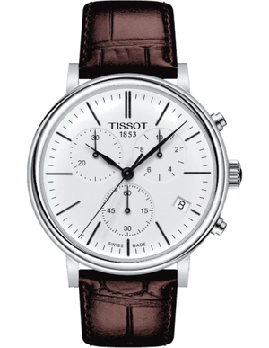 Tissot Carson Premium Chronograph White Dial Brown Leather Strap Watch For Men - T122.417.16.011.00 Authentic Buy Shop Now