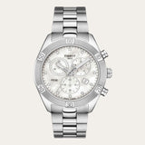 Tissot PR 100 Sport Chic Chronograph Diamonds Mother of Pearl Dial Silver Steel Strap Watch for Women - T101.917.11.116.00 Authentic Buy Shop Now