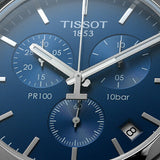 Tissot PR 100 Chronograph Blue Dial Silver Mesh Bracelet Watch for Men - T101.417.11.041.00 Authentic Buy Shop Now