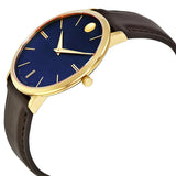 Movado Ultra Slim Blue Dial Brown Leather Strap Watch For Men - 0607088 Authentic Buy Shop Now