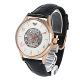 Emporio Armani Meccanico White Skeleton Dial Black Leather Strap Watch For Men - AR1924 Authentic Buy Shop Now