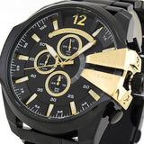 Diesel Mega Chief Chronograph Black Dial Black Steel Strap Watch For Men - DZ4338 Authentic Buy Shop Now