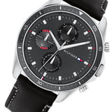 Tommy Hilfiger Parker Chronograph Quartz Grey Dial Black Leather Strap Watch For Men - 1791838 Authentic Buy Shop Now
