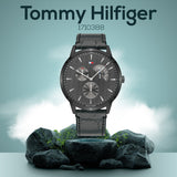 Tommy Hilfiger Brad Chronograph Quartz Grey Dial Grey Leather Strap Watch For Men - 1710388 Authentic Buy Shop Now