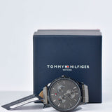 Tommy Hilfiger Brad Chronograph Quartz Grey Dial Grey Leather Strap Watch For Men - 1710388 Authentic Buy Shop Now