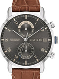 Tommy Hilfiger Kane Grey Dial Brown Leather Strap Watch for Men - 1710398 Authentic Buy Shop Now