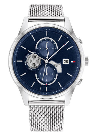 Tommy Hilfiger Weston Chronograph Blue Dial Silver Mesh Bracelet Watch For Men - 1710504 Authentic Buy Shop Now