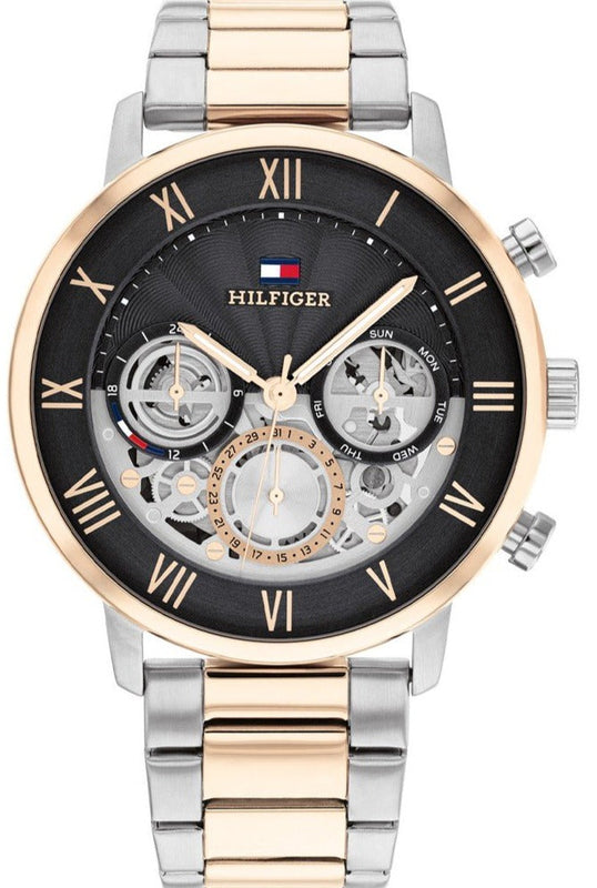 Tommy Hilfiger Legend Chronograph Black Dial Two Tone Steel Strap Watch For Men - 1710570 Authentic Buy Shop Now