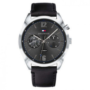 Tommy Hilfiger Deacan Grey Dial Black Leather Strap Watch for Men - 1791548 Authentic Buy Shop Now