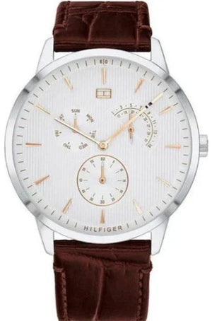 Tommy Hilfiger Brad Chronograph White Dial Brown Leather Strap Watch For Men - 1710389 Authentic Buy Shop Now