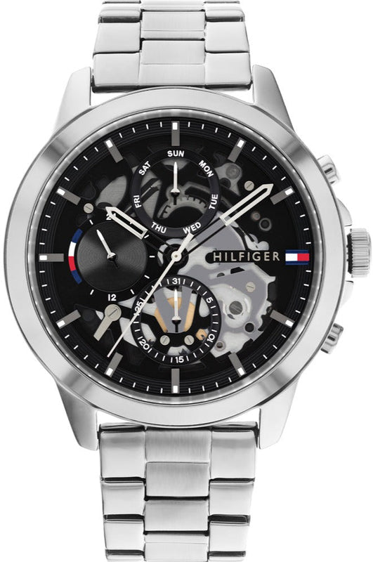 Tommy Hilfiger Henry Chronograph Black Dial Silver Steel Strap Watch For Men - 1710477 Authentic Buy Shop Now