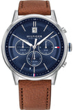 Tommy Hilfiger Kyle Multifunction Blue Dial Brown Leather Strap Watch for Men - 1791629 Authentic Buy Shop Now