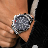 Tommy Hilfiger Mason Multifunction Black Dial Silver Steel Strap Watch For Men - 1791936 Authentic Buy Shop Now