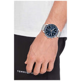 Tommy Hilfiger Clark Chronograph Blue Dial Silver Steel Strap Watch For Men - 1792080 Authentic Buy Shop Now