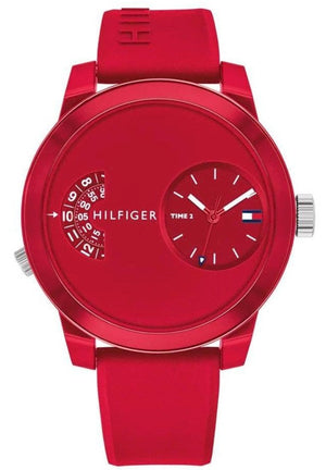Tommy Hilfiger Denim Red Dial Red Rubber Strap Watch for Men - 1791557 Authentic Buy Shop Now
