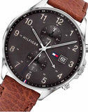 Tommy Hilfiger West Chronograph Grey Dial Brown Leather Strap Watch For Men - 1791710 Authentic Buy Shop Now