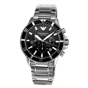 Emporio Armani Diver Chronograph Quartz Black Dial Silver Steel Strap Watch For Men - AR11360 Authentic Buy Shop Now
