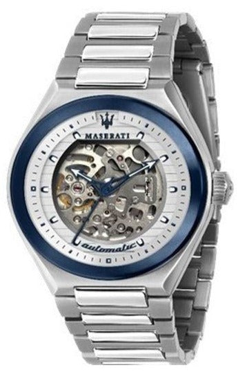 Maserati Triconic Automatic Skeleton Grey Dial Silver Steel Strap Watch For Men - R8823139002 Authentic Buy Shop Now