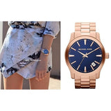 Michael Kors Runway Blue Dial Rose Gold Stainless Steel Strap Watch for Women - MK7065 Authentic Buy Shop Now