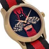 Gucci G Timeless Bee Red & Blue Dial Red Two Tone Nylon Strap Watch For Men - YA1264061 Authentic Buy Shop Now