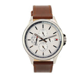 Tommy Hilfiger Multi Function Quartz White Dial Brown Leather Strap Watch for Men - 1791614 Authentic Buy Shop Now