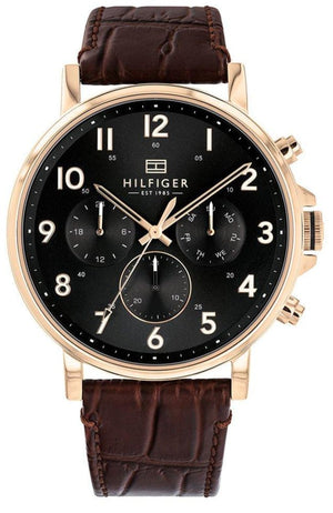 Tommy Hilfiger Daniel Black Dial Brown Leather Strap Watch for Men - 1710379 Authentic Buy Shop Now