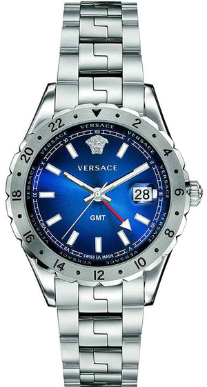 Versace Hellenyium GMT Blue Dial Silver Steel Strap Watch for Men - V11010015 Authentic Buy Shop Now