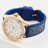 Guess Swirl Analog Quartz White Dial Blue Rubber Strap Watch for Women - W1096L4 Authentic Buy Shop Now
