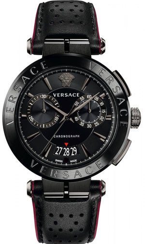 Versace V-Racer Aion Chronograph Black Dial Black Leather Strap Watch for Men - VBR030017 Authentic Buy Shop Now