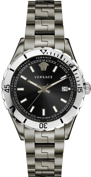 Versace Hellenyium Quartz Black Dial Grey Steel Strap Watch For Men - VE3A00620 Authentic Buy Shop Now
