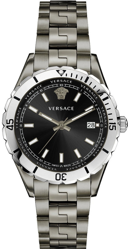 Versace Hellenyium Quartz Black Dial Grey Steel Strap Watch For Men - VE3A00620 Authentic Buy Shop Now