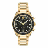 Versace Greca Dome Chronograph Black Dial Gold Steel Strap Watch for Men - VE6K00523 Authentic Buy Shop Now