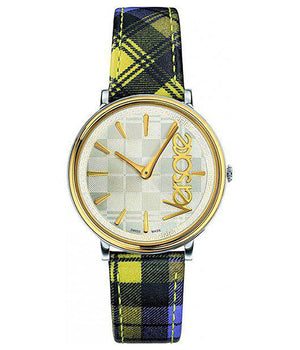 Versace V-Circle The Clans Edition Silver Dial Multicolor Leather Strap Watch for Women - VE8100118 Authentic Buy Shop Now